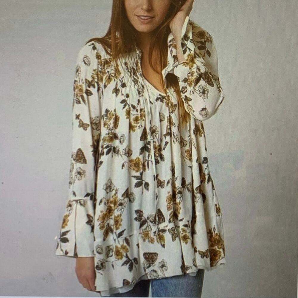 Free People Pebble Crepe So Fine Boho‎ Flowy Raw Hem Top Blouse Tunic Sz M - Picture 3 of 15